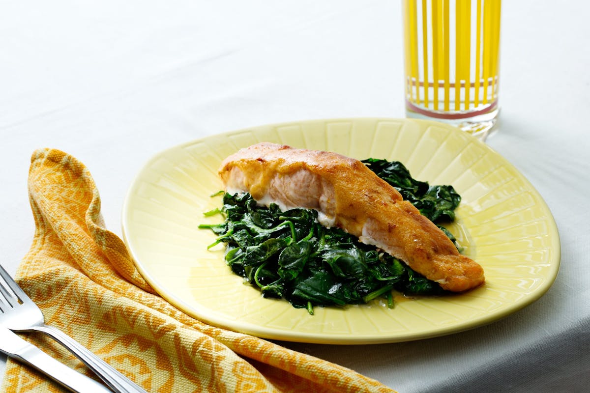 Chili-Covered Salmon with Spinach