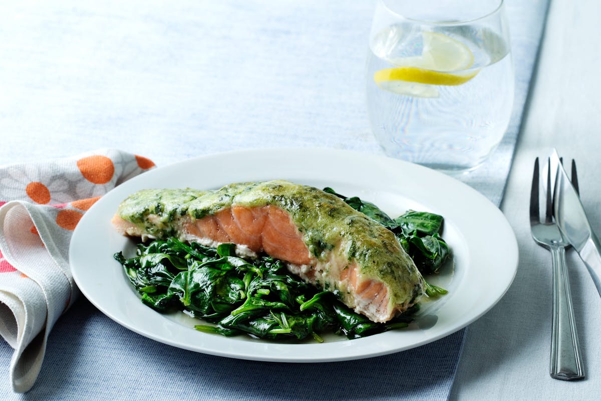 Salmon with Pesto and Spinach