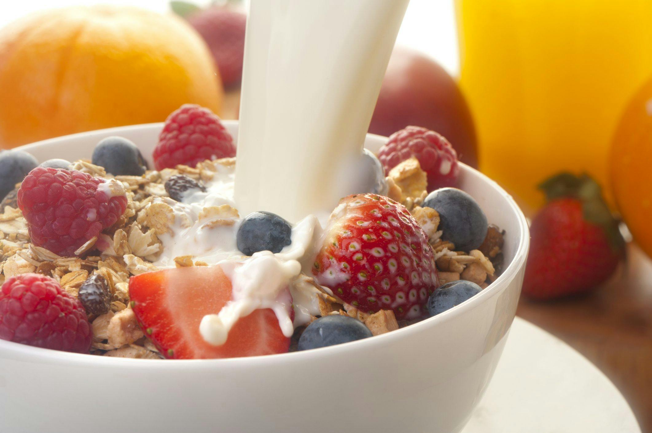 Typical DASH-diet foods: skim milk, grains and fruit